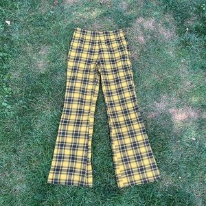 Yellow plaid flare pants